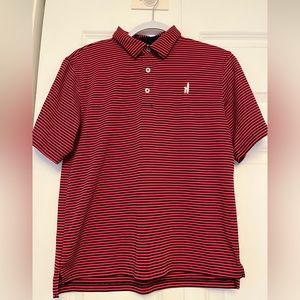 johnnie-O Boys Prep-formance golf polo shirt. Red with navy stripes. Size 12